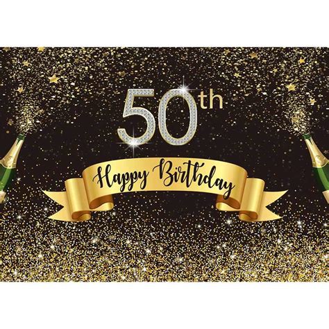 Buy Allenjoy 7x5ft Glitter Gold And Black Happy 50th Birthday Backdrop