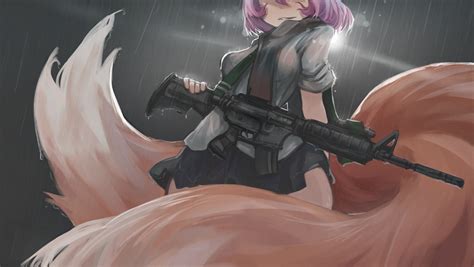 Purple Hair Original Characters Anime Fox Girl Gun