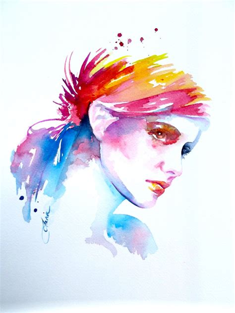 abstract fashion original illustration colorful watercolor portrait