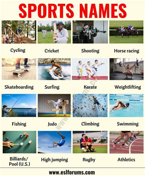 List Of Sports 35 Useful Names Of Sports And Games In English Esl