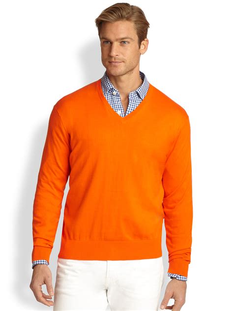 Polo Ralph Lauren Cotton V Neck Sweater In Orange For Men Lyst