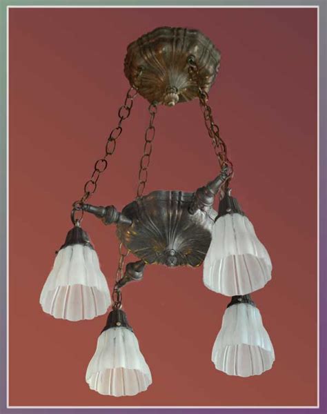 Four Armed Sheffield Light With Floral Shades Wooden Nickel Antiques