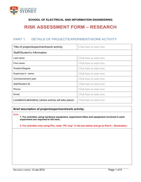 Risk Assessment Form Electrical And Information Engineering