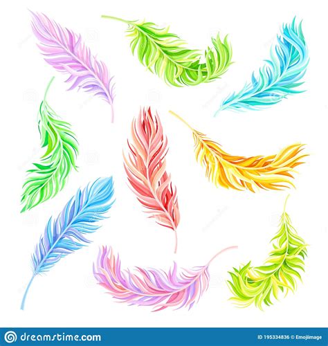 Colorful Bird Feathers As Avian Plumage Vector Set Stock Vector