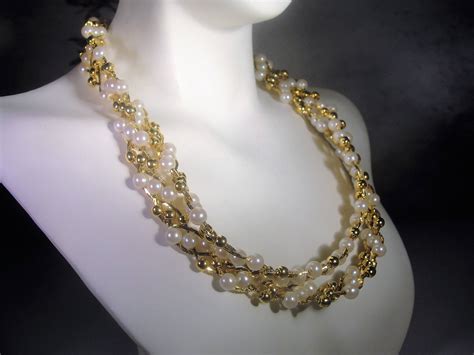 TRIFARI Necklace Pearl Gold Ball Necklace 24 Inch Necklace Faux