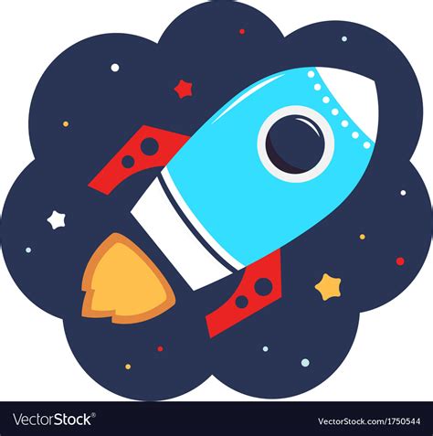 Cute Cartoon Colorful Rocket In Space Royalty Free Vector