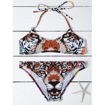 Off Halter Tiger Print Bikini Set In Colormix Dresslily