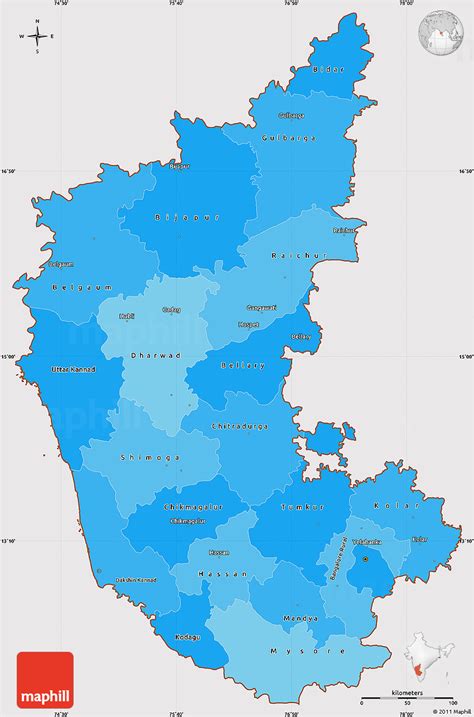 Detailed road map of karnataka, india showing tourist sites and hotels. Political Shades Simple Map of Karnataka, cropped outside