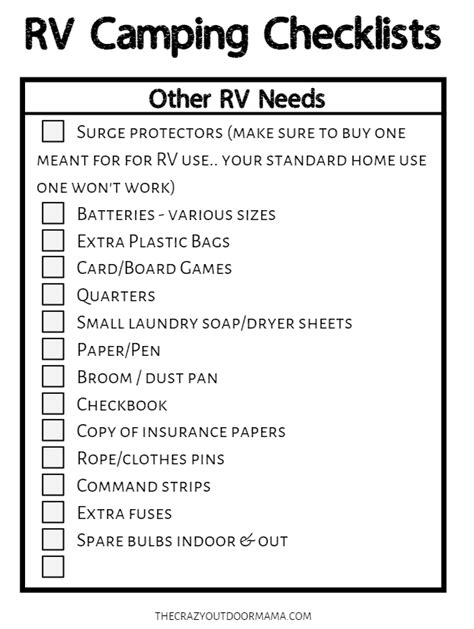 Printable Rv Checklist