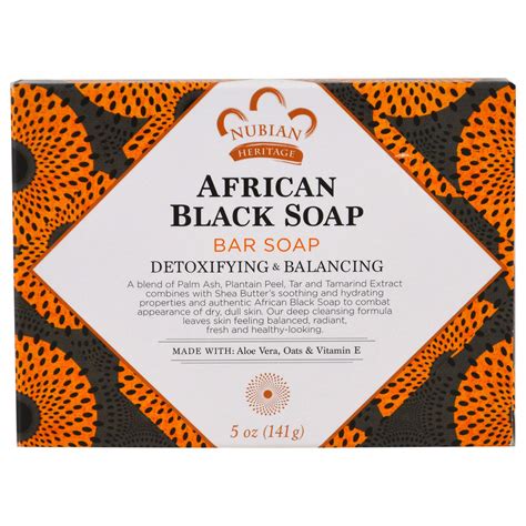 Thanks to the presence of palm ash, the soap bar has a distinctive look, making it an ideal gift. Nubian Heritage, African Black Soap Bar, 5 oz (141 g ...