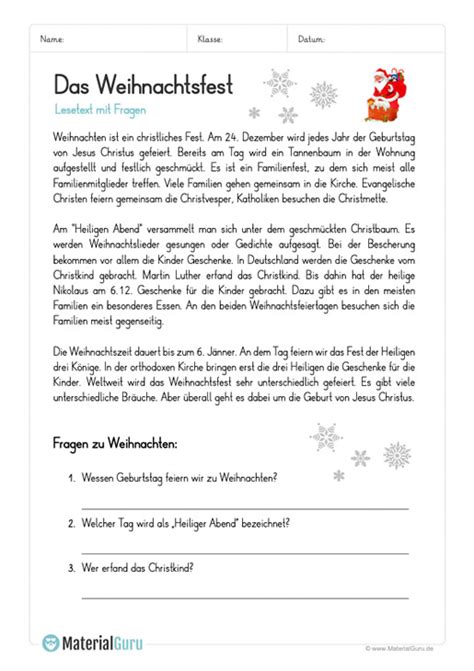 Unterrichtsmaterial ´lesetext´, deutsch, klasse 4+3. Gedichte weihnachten volksschule - Neujahrsblog 2020