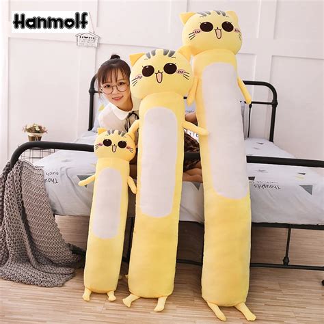 Yellow Cat Long Pillow Plush Stuffed Cylindrical Round Animal Body