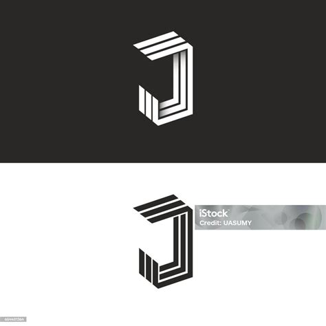 Logo J Letter In Isometric Initial Monogram Black And White 3d