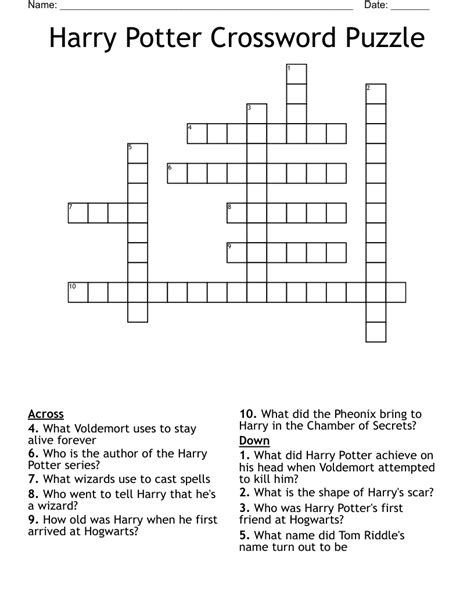 Free Printable Harry Potter Crossword Puzzle Harry Po