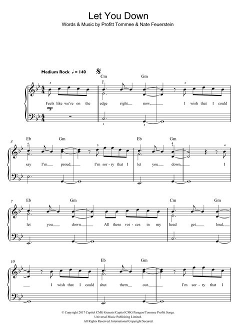 Let You Down Sheet Music Nf Beginner Piano Abridged
