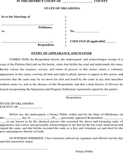 oklahoma entry  appearance  waiver form