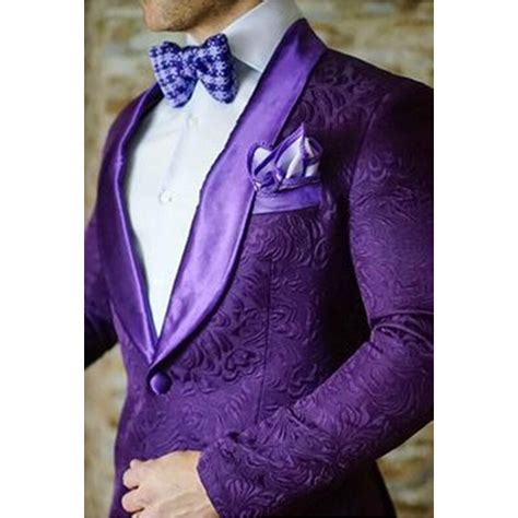 Kuson Costume Tuxedos Violet Imprimé Pour Homme Veste Et Pantalon