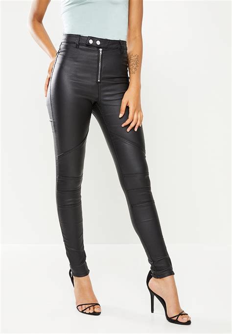 Vice Double Popper Coated Biker Jeans Black Missguided Jeans
