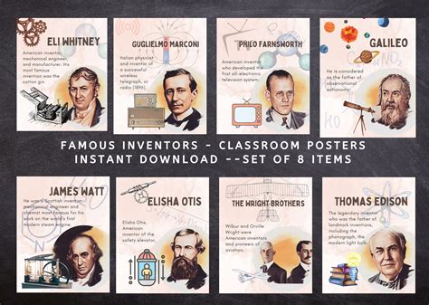 Famous Scientist Posters Set Of 8 Printable Famous Inventors Science