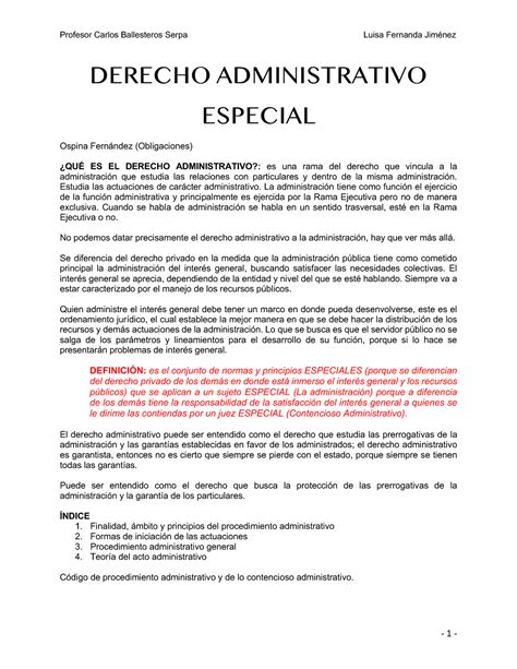 Derecho Administrativo Especial Profesor Carlos Ballesteros Serpa