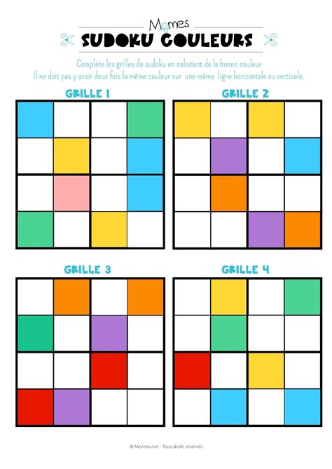 Chaque ligne ne doit contenir qu'une fois chaque chiffre. Sudoku des couleurs | Sudoku enfant, Sudoku, Sudoku à imprimer