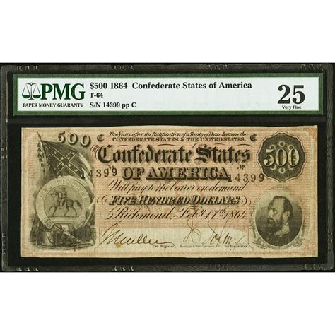 Confederate States Of America 500 Dollar Bill 1864 Value Dollar Poster