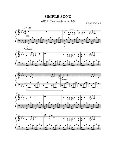 Simple Song ~ Suzanne Ciani Sheet Music For Piano Solo
