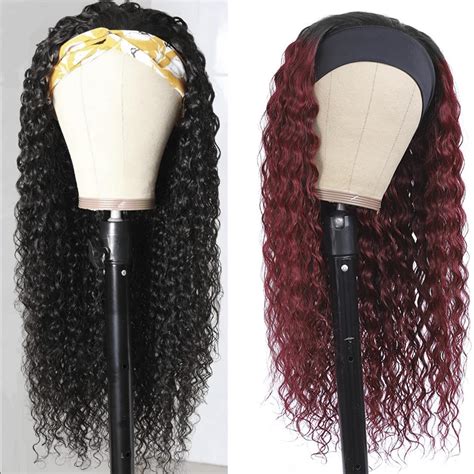 Amazon Com Aiterina Two Headband Wig Deep Wave Inch Human Hair Headband Wig Curly Hair