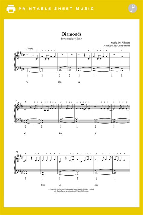 Diamonds By Rihanna Piano Sheet Music Intermediate Level