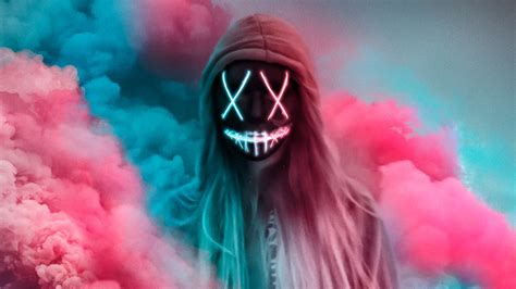 Neon Mask Girl Colorful Gas Hd Artist 4k Wallpapers Images