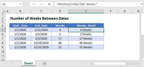 calculate weeks between two dates excel printable templates