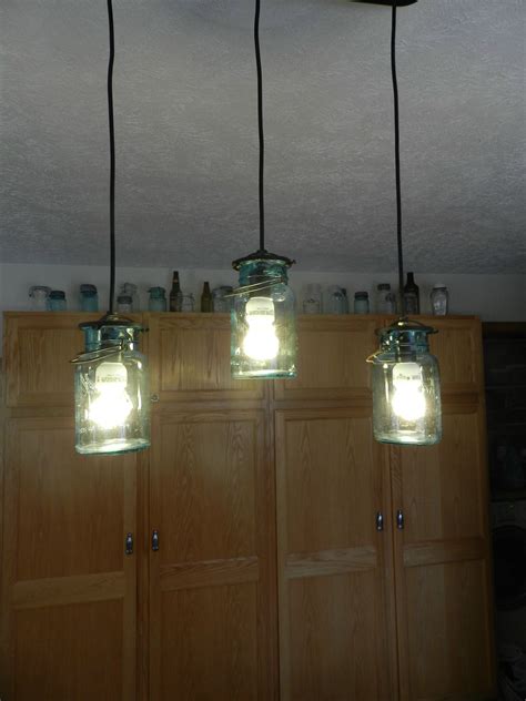 Recycled Light Fixture With Blue Mason Jars But With