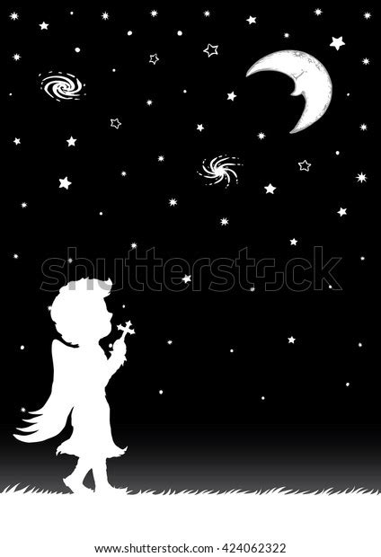 Night Sky Crescent Moon Stars Silhouette Stock Vector Royalty Free