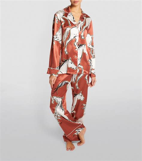 Olivia Von Halle Silk Horse Print Lila Pyjama Set Harrods Us