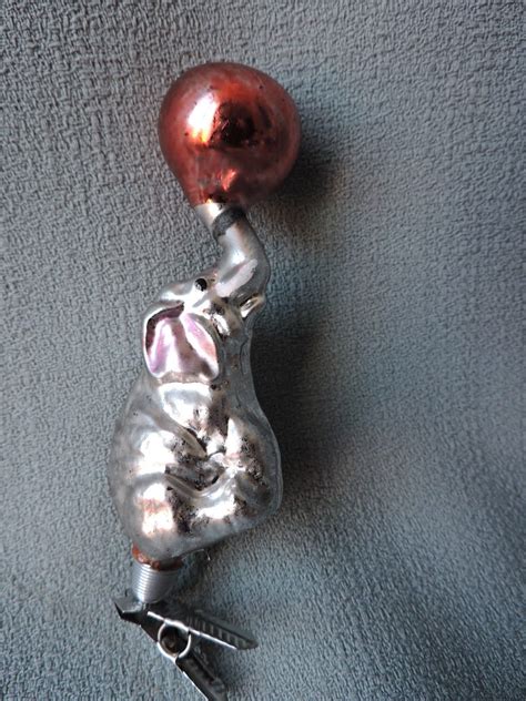 Vtg German Mercury Glass Christmas Ornament Elephant W Red Ball S Lauscha Antique