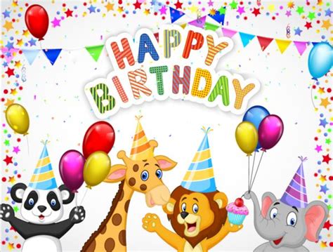 Cute Animal With Birthday Background Creative Vector 03