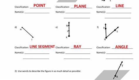 Worksheet#1: Points, Lines, Line segments, Rays, Planes and Angles.