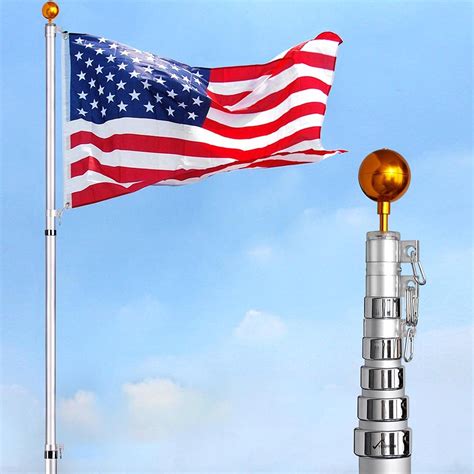 Yeshom 20ft Telescopic Aluminum Flag Pole Free 3x5 Us Flag And Ball Top