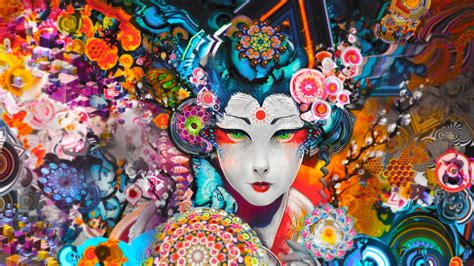 Geisha Digital Art Colorful Wallpapers Hd Desktop And Mobile