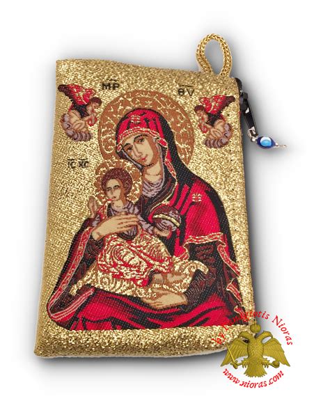 Wallet With Orthodox Byzantine Holy Theotokos Icon With Angels Velvet