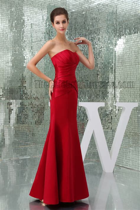 Elegant Red Strapless Prom Gown Evening Formal Dresses