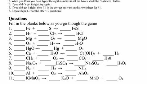 Worksheet to teach balancing equations
