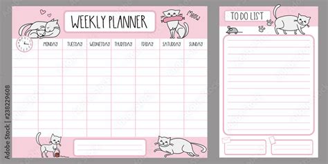 Weekly Planner Template And To Do List With Different Cute Cats