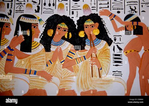 Ancient Egypt Women Musicians Art From The Pharaonic Village In Stock