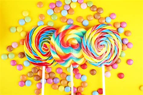 Lolly Candies With Sugar Colorful Array Of Childs Lollipops Sweets And
