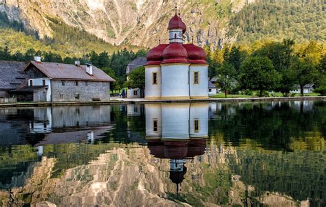 Wallpaper Lake Reflection Germany Bayern Germany Bavaria The