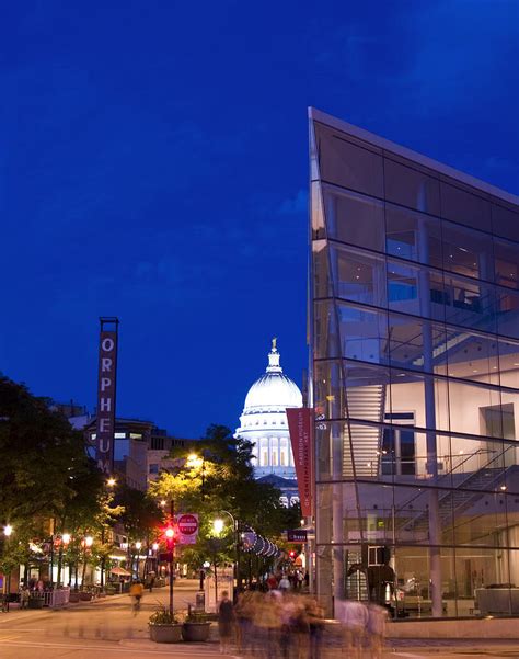 State Street View In Madison Wisconsin With Overture Center And Capitol