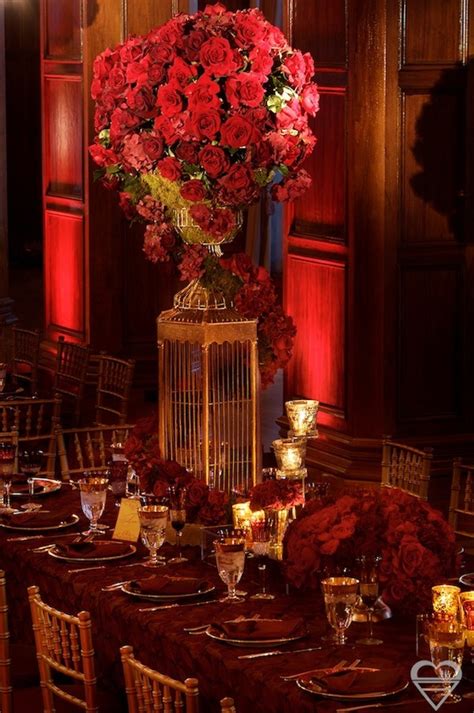 Red Rose Wedding Topiary Centerpiece For Vintage Glam Weddings
