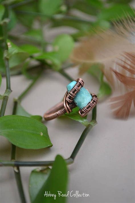Turquoise Copper Wire Wrapped Ring Natural Turquoise Bohemian Etsy