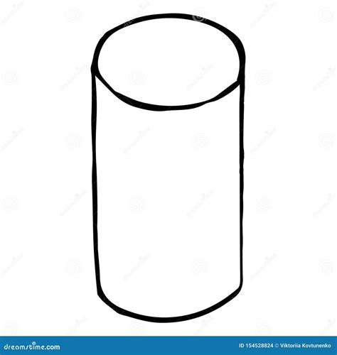Cylinder Sketch Hand Drawing Black Outline On White Background